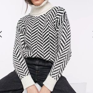 Mango Chevron Knit Turtleneck Sweater, Size M